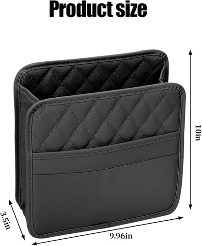 Car Seat Back Organizer, Leather Multipurpose Automotive Hanging Storage Bag Pockets, Vehicle Interior Backseat Trash Bag Can Organizer Accessories, Universal for Most Cars (Black)