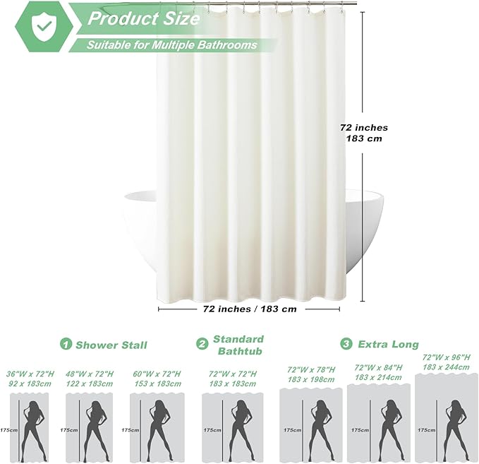 meioro Ivory Shower Curtain, Waffle Weave 256GSM Heavy Duty Textured Fabric Shower Curtains for Bathroom Hotel Spa, Luxury Weighted Polyester Cloth Bath Curtain Set with 12 Hooks, 72Wx72H