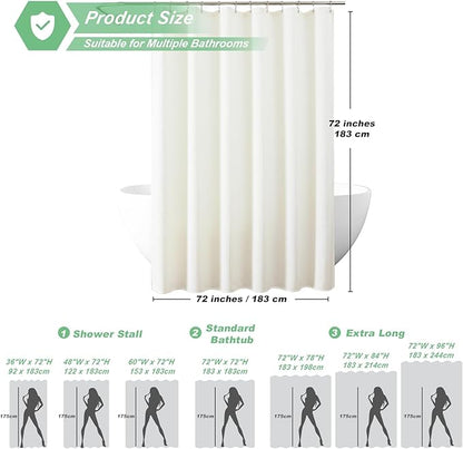 meioro Ivory Shower Curtain, Waffle Weave 256GSM Heavy Duty Textured Fabric Shower Curtains for Bathroom Hotel Spa, Luxury Weighted Polyester Cloth Bath Curtain Set with 12 Hooks, 72Wx72H