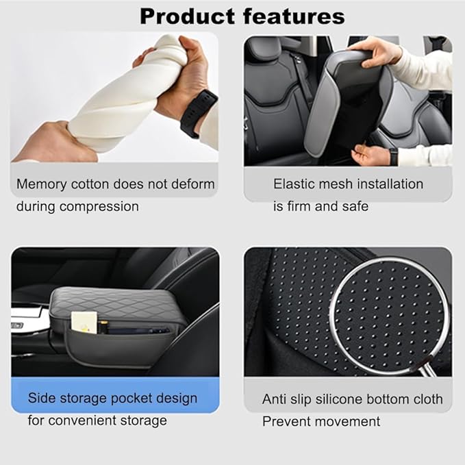 Center Console Armrest Cover Compatible with Dodge Ram 2500 2012-2024 Leather Car Armrest Cushion Pad Protector Black Interior Accessories,Grey