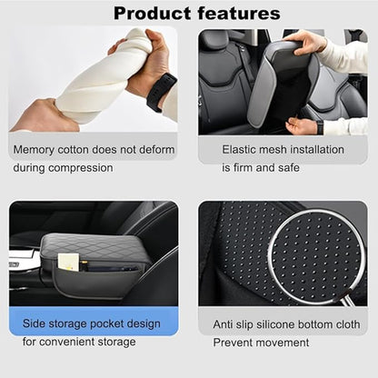 Center Console Armrest Cover Compatible with Dodge Ram 2500 2012-2024 Leather Car Armrest Cushion Pad Protector Black Interior Accessories,Grey