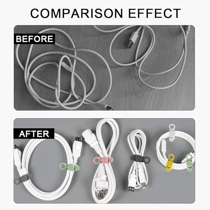 Silicone Cable Ties, 12pcs Reusable Data Cable Organizer, Multipurpose Elastic Wire Organizer Ties for Bundling and Fastening Earphone, Phone Charger