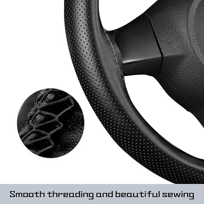 Comfortable Leather Steering Wheel Cover, Non Slip and Breathable, Suitable for 15 Inch Steering Wheel (Black) ﻿