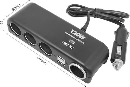 4 Way Car Charger Splitter Power Adapter with Multi Socket Dual USB 12V-24V Plug Charger for iPhone iPad Samsung GPS Dashcam