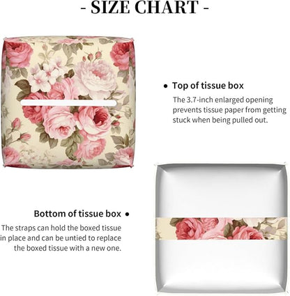 PVC Tissue Box Cover Holder,Flower Square Decorative Organizer,5.2"X5.2"X5.2" Tissue Case for Bathroom,Tabletop,Car,Office