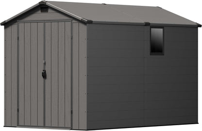 Patiowell 6x10FT Outdoor Storage Shed with Floor, Plastic Resin Garden Shed with Lockable Door, Windows, Weather-Resistant for Lawn Mower, Tool & Backyard Storage (Dark Grey)