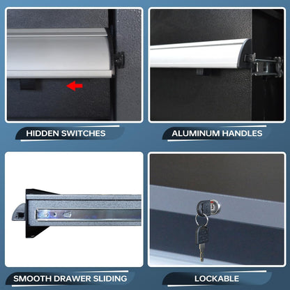 JZD Steel Garage Cabinet System, Tool Organization with Wooden Worktop, for Auto Repair Shop Basement Factory