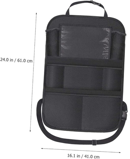Car Seatback Storage Bag with Tablet Holder, Side Seat Organizer Pouch for, Sturdy Auto Hanging Pocket for Backseat Travel Essentials and Storage