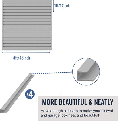 Slatwall Panel Garage Organizer PVC Slatwall Heavy Duty Wall Mounted Rack, Interlocking Slat Wall Panels for Tool Organization Peg Board(Grey 4 x 4 ft)