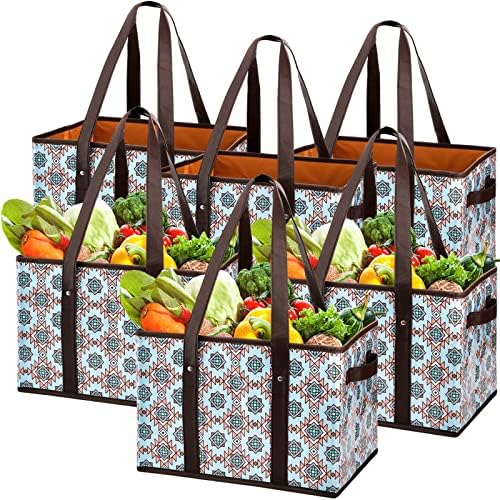 Foraineam Reusable Grocery Bags Set Durable Heavy Duty Tote Bag Collapsible Grocery Shopping Box Bag with Reinforced Bottom