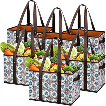 Foraineam Reusable Grocery Bags Set Durable Heavy Duty Tote Bag Collapsible Grocery Shopping Box Bag with Reinforced Bottom