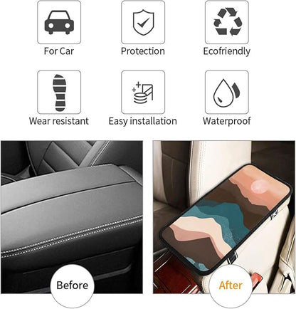 Universal Car Center Console Cushion Pad, Mountain Sun Soft Waterproof Car Center Console Cover Auto Armrest Seat Box Cover Protector for Most Vehicle SUV Truck Car