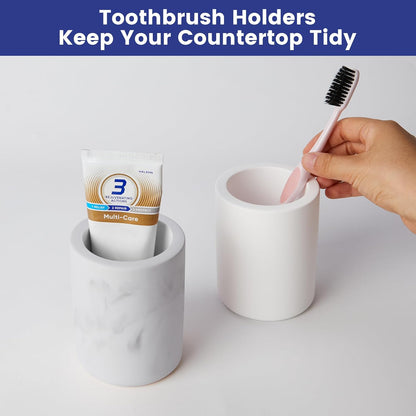 Drying Stone Toothbrush Holder, Diatomite Toothbrush Cup for Bathroom Counter, Quick Drying Electric Toothbrush and Toothpaste Holder Bathroom Organizer, White