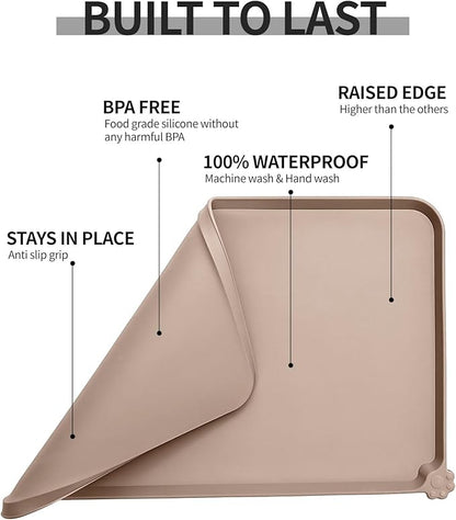 Reopet Waterproof Pet Feeding Mat with High Raised Edges, Heavier and Thicker Placemats for Cat Dog Water Bowl with BPA Free, Dogs Cats Food Mats for Messy Drinkers to Prevent Spill and Protect Floors