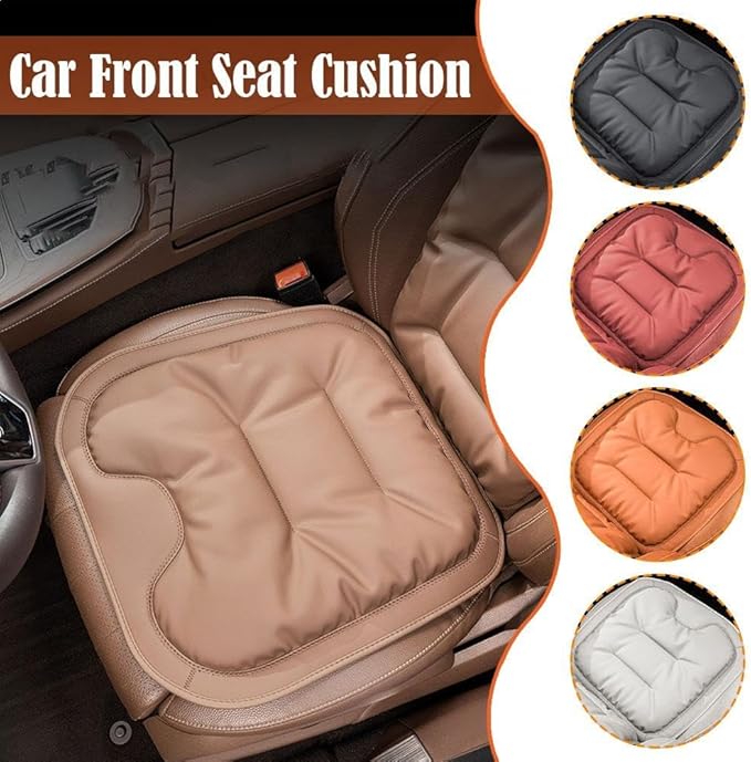 Skin-Friendly & Dirt-Repellent Leather Seat Cushions, 2026 Car Seat Cushion for Driving, 1.57" Thick Comfort Seat Protector, Universal Non-Slip Memory Foam Pad for Car (Red, Front Seat Cushion)