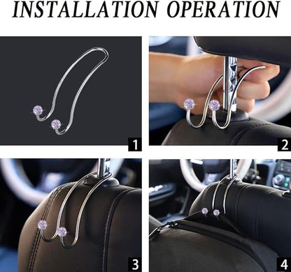 SAVORI Auto Hooks Bling Car Hangers Organizer Seat Headrest Hooks Strong and Durable Backseat Hanger Storage Universal for SUV Truck Vehicle 2 Pack (Light Purple)