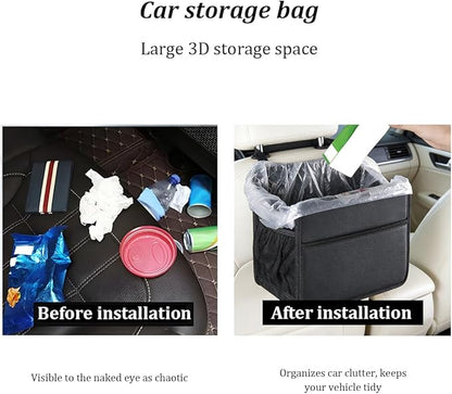 Car Seat Back Organizer, Foldable Vehicle Backseat Storage Hanging Bag with Mesh Pocket, Multipurpose Auto Headrest Storage Pouch Organizer Accessory, Universal Fit (Litchi Pattern Black)