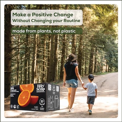 Extra Large Compostable Trash Bags - 13 Gallon, 30 Pack | Plastic-Free & Decomposing Tall Kitchen Garbage Bags & Liners with Easy-Tie Handles | Thick Bin Bags for Green & Food Waste