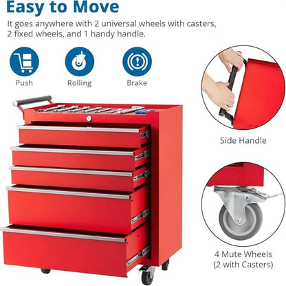IDEALHOUSE Rolling Tool Chest, 5 Drawers Tool Storage Cabinet, Toolbox