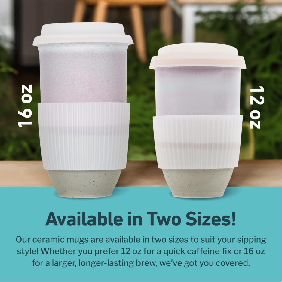 NOVA CERAMICS Coffee Travel Mug – Reusable To Go Mug – Microwave & Dishwasher Safe White & Purple Tumbler - Gifts For Women Men Him Her – 16oz – Horizon