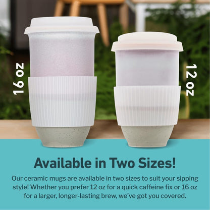 NOVA CERAMICS Coffee Travel Mug – Reusable To Go Mug – Microwave & Dishwasher Safe White & Purple Tumbler - Gifts For Women Men Him Her – 16oz – Horizon