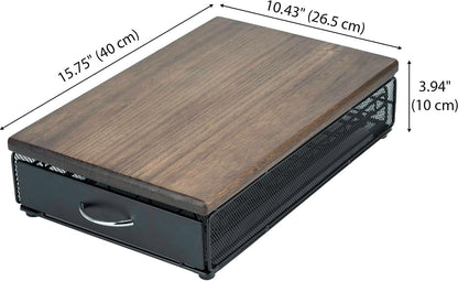 for Vertuo Coffee Capsule Storage Drawer Compatible with Nespresso Vertuoline Pods Holder Metal and Wood Top Organizer (can hold 40 Pods)