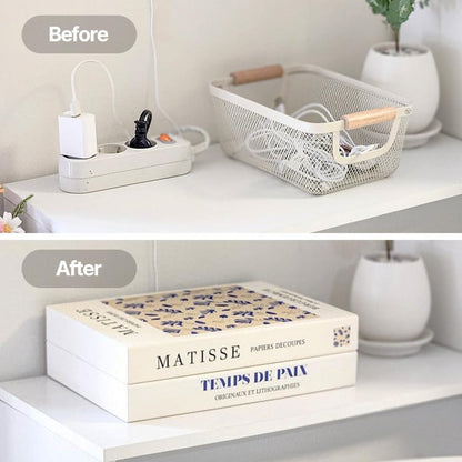 Book Shape Decorative Cable Management Box - Expandable Cable Organizer Box with Magnetic Closure for Home & Office (GoghMonet, Standard)
