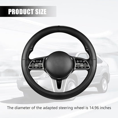 Car Steering Wheel Cover, 15 Inch Leather Anti-Slip Breathable Vehicle Steering Wheel Protector, Automotive Interior Protection Accessories, Universal for SUV Sedan Truck (Black)