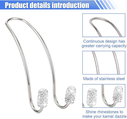 2PCS Car Headrest Hook Hangers, Bling Stainless Steel Car Backseat Holder, Strong Car Headrest Storage Hooks, Universal Car Organizers Accessories for Coats Umbrellas Grocery Handbags (White)