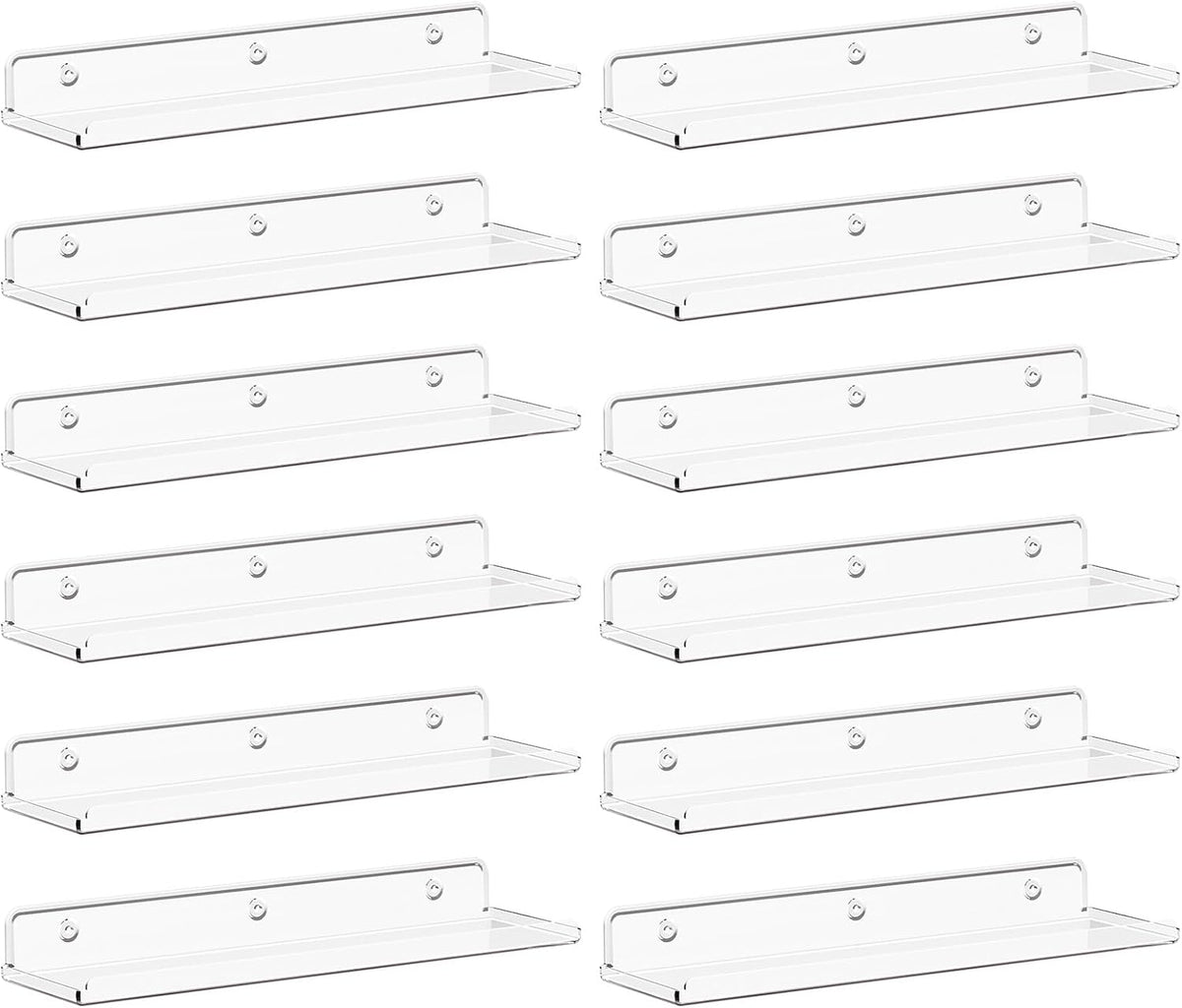 Lifewit Floating Shelves for Wall, 12 Pack Clear Acrylic Shelf 15" Room Decor for Bookcase/Vinyl Record Display/Photo/Picture in Bedroom, Living Room, Bathroom, Kitchen Storage and Organization