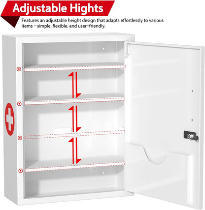 Wall-Mount Locking Medicine Cabinet: Large Metal Storage Organizer Box with Combination & Key Lock - Secure First Aid Medicine Cabinet for Bathroom Home Office(20.6" H x 15.75" W x 5.98" D)