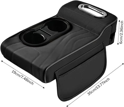 LAFANDE Car Armrest Cushion | Heightening Pad Arm Rest for Car, Center Console Cover with Storage Bags Cup Holder, Tissue Box Slot, Easy to Install and Clean