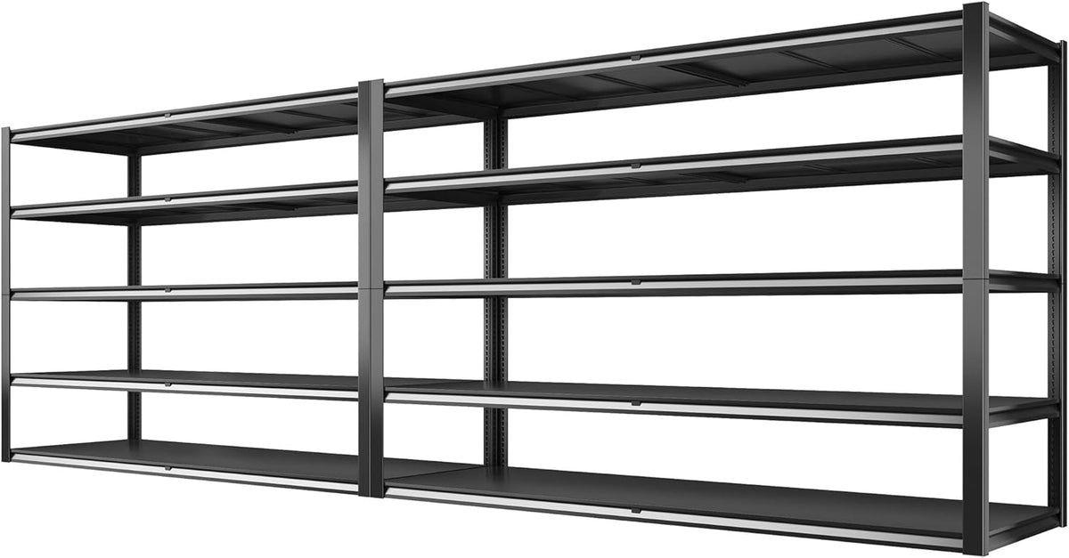 REIBII 78" H Storage Shelves, Garage Shelving Heavy Duty Load 3000LBS, Adjustable Garage Shelving, 5 Tier Metal Shelves Unit for Storage Rack, Basement, 55" W x 26" D x 78" H, Black, 2 Pack