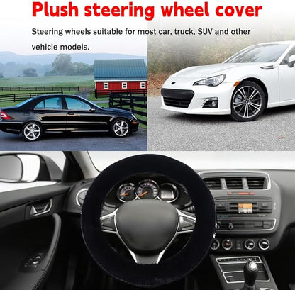 Fluffy Steering Wheel Cover, Winter Warm, Suitable for Most Car Steering Wheels in The 14-15 Inch Range(Black, 1PCS)
