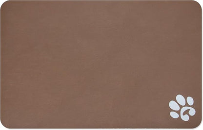 YCT Pet Food Mat for Dogs and Cats - Non-Slip Super Absorbent Feeding Bowl Mat With Footprints Logo - 24 x 16.9 Inches, Brown
