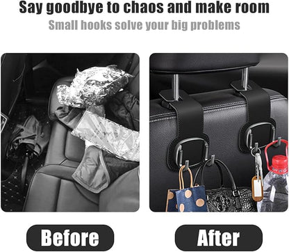 Car Headrest Hooks, 2PCS Foldable Double Vehicle Back Seat Organizer Hanging Holder for Purse Coat Umbrella, Automotive Interior Seatback Storage Hanger Accessories, Universal Fit (Black)