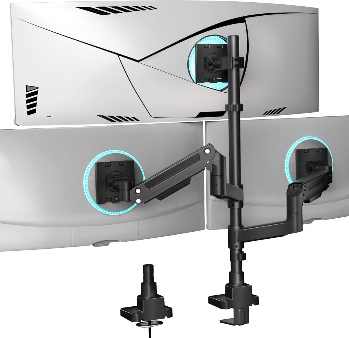 WALI Triple Monitor Mount - Extra Tall 3 Monitor Desk Mount for 13 to 49" Ultrawide Screens, Up to 44 lbs, Fully Adjustable Heavy Duty Gas Springs, VESA 75/100 mm (GSDM003-P), Black