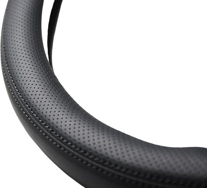 Nappa Napa Leather & Stitched Perforated Leather Steering Wheel Cover with Rubber Shaping Interior,Sweat Absorbent for 14½" to 15" car Pickup SUV 14.5 to 15 inches