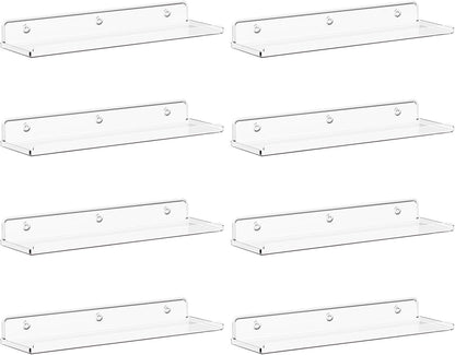 Lifewit Floating Shelves for Wall, 8 Pack Clear Acrylic Shelf 15" Room Decor for Bookcase/Vinyl Record Display/Photo/Picture in Bedroom, Living Room, Bathroom, Kitchen Storage and Organization