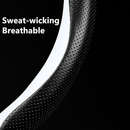 Carodi Leather Car Steering Wheel Cover, Elegant, Fashionable, Comfortable, Non-Slip, Breathable, Universal 15 inch, Black and White