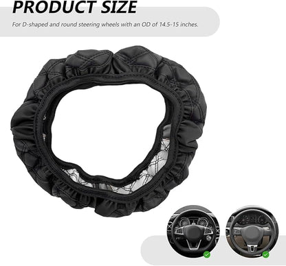 Car Steering Wheel Cover, 15 Inches Leather Steering Wheel Protector with Non-Slip Grip, Universal Wheel Covers Interior Decoration for Sedens Trucks SUVs, Car Accessories (Black)