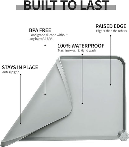 Reopet Waterproof Pet Feeding Mat with High Raised Edges, Heavier and Thicker Placemats for Cat Dog Water Bowl with BPA Free, Dogs Cats Food Mats for Messy Drinkers to Prevent Spill and Protect Floors