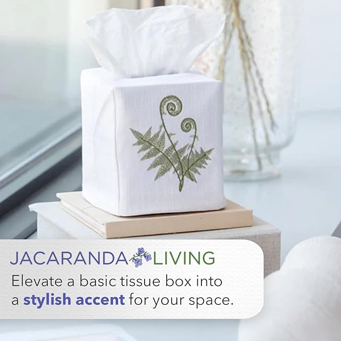 Jacaranda Living Square Tissue Box Cover, Linen/Cotton Fabric Tissue Holder, Decorative Cloth Tissue Cube Cover, Nature Designs Three Napoleon Bees (Duck Egg Blue)