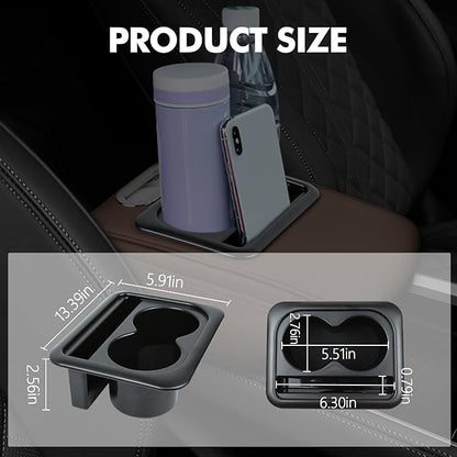 wuyaoyao Car Center Console Cover, 13.39"×8.27"×3.15" Leather Car Armrest Cover with Pocket & Tissue Box & Cup Holder, Multifunctional Auto Armrest Cushion Pad, Universal Car Accessories (Brown)