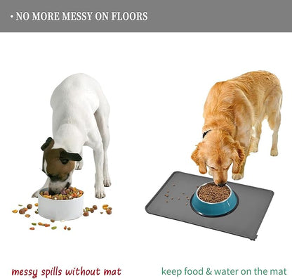 Reopet Waterproof Pet Feeding Mat with High Raised Edges, Heavier and Thicker Placemats for Cat Dog Water Bowl with BPA Free, Dogs Cats Food Mats for Messy Drinkers to Prevent Spill and Protect Floors