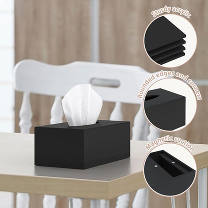 SILUT Tissue Box Cover Rectangle, Tissue Box Holder Decorative, Acrylic Tissue Box Cover, Tissue Holder for Bathroom, Home, Restaurant, Kitchen - Matte Black