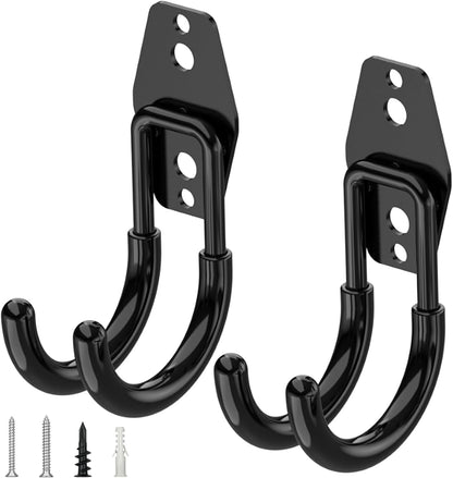 TICONN 2 Pack Heavy Duty Garage Hooks, Steel Utility Wall Storage Hooks, Wall Mount Hanger Organizer for Ladders, Bikes, Tools, Bulky Items (Small, Black Circular)