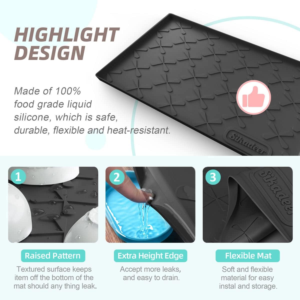 SIKADEER 34" x 22" Under Sink Mat Waterproof, Silicone Mat Kitchen Drawer Shelf and Cabinet Liner, Sink Protector for Kitchen Organizers and Storage, Boot Tray Pet Food Mats