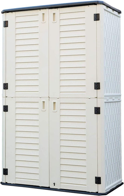 HOMSPARK Storage Shed Weather Resistance, Multi-Purpose Outdoor Storage Cabinet Waterproof, Outdoor Storage Cabinet for Garbage Cans, Lawnmower, Garden Accessories (White, Tall shed-53 cu ft)