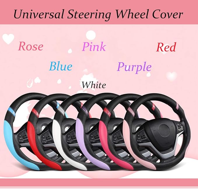 Steering Wheel Cover for Women Leather Universal Steering Wheel Cover for Car 15 inch (Red)